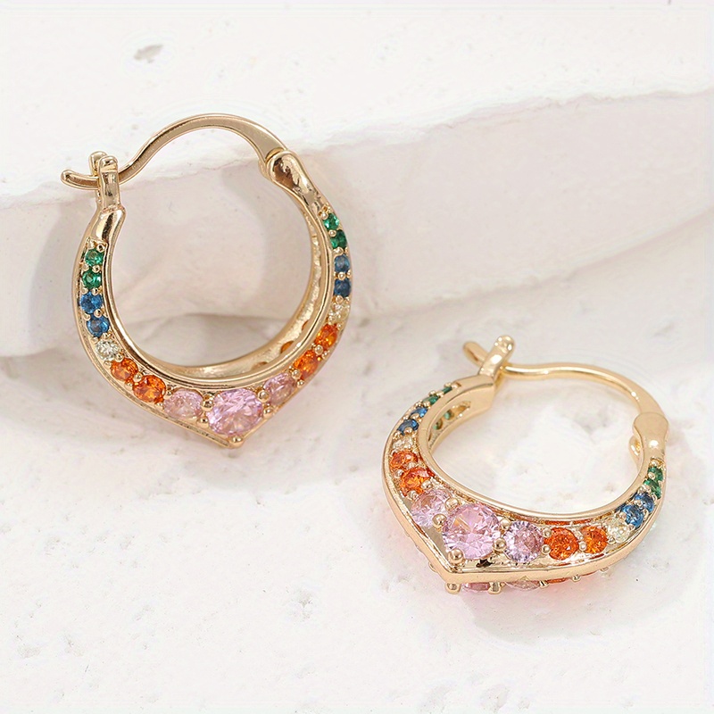 Women's Luxury Double Sided Copper Hoop Earrings with Multi Hue Zirconia
